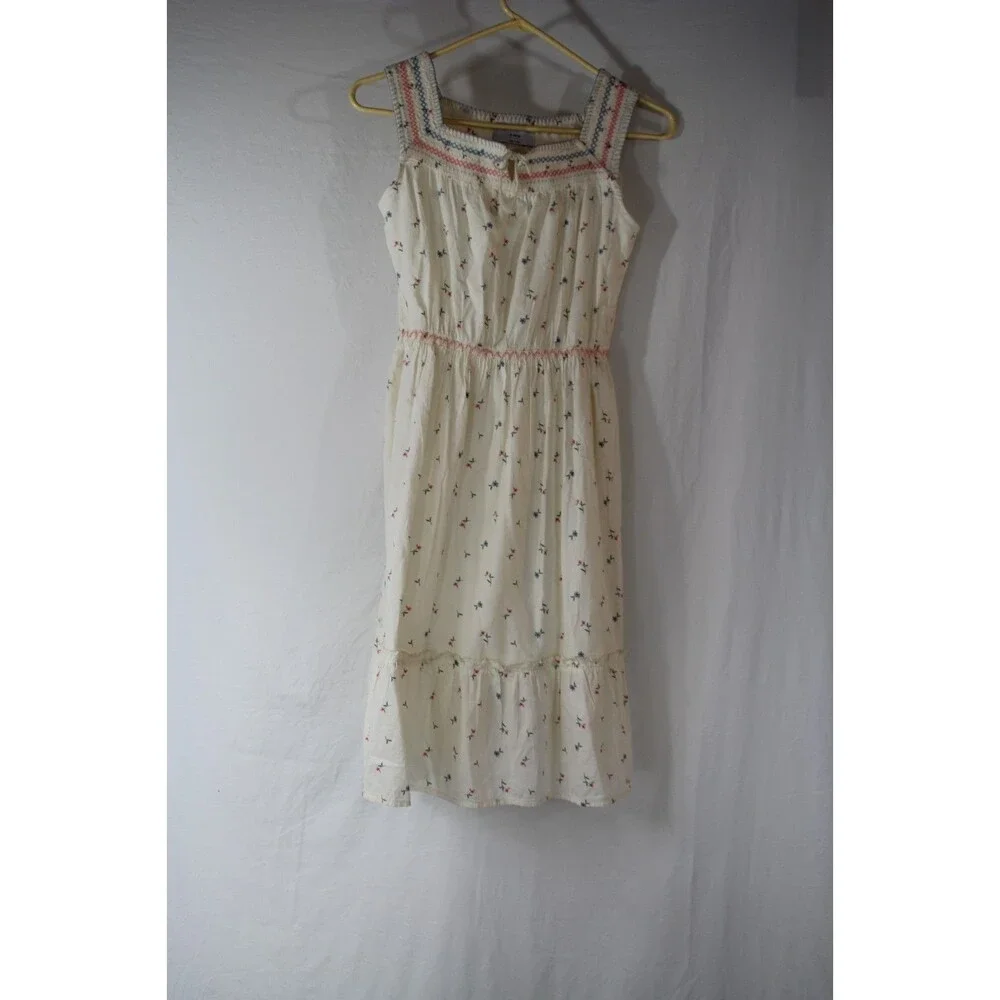 Old Navy Girl's XL Sleeveless Embroidered Maxi Dress Floral Tiered Cream Boho